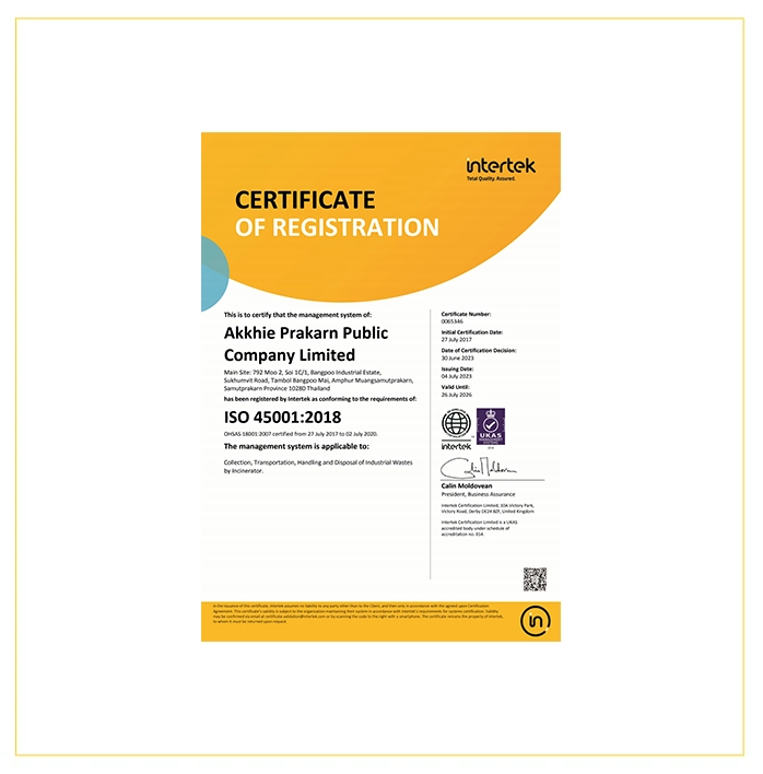 Certificate of Registration
										(ISO45001:2018 )